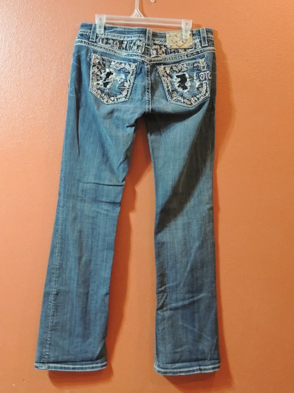 Miss Me Mid Rise Bootcut Jeans Woman 29 Pockets Bling Bling Denim Blue Jeans